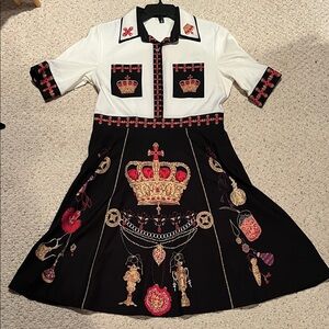 Black and White Dress with Red Embellishments